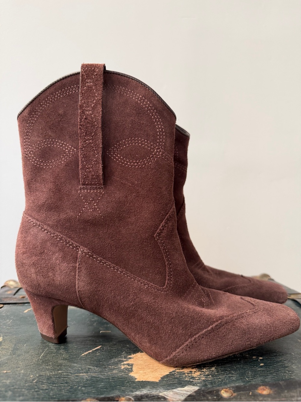 SCHUTZ Brown purple Suede Western Ankle Boots with Mid Heel - Picture 2 of 10